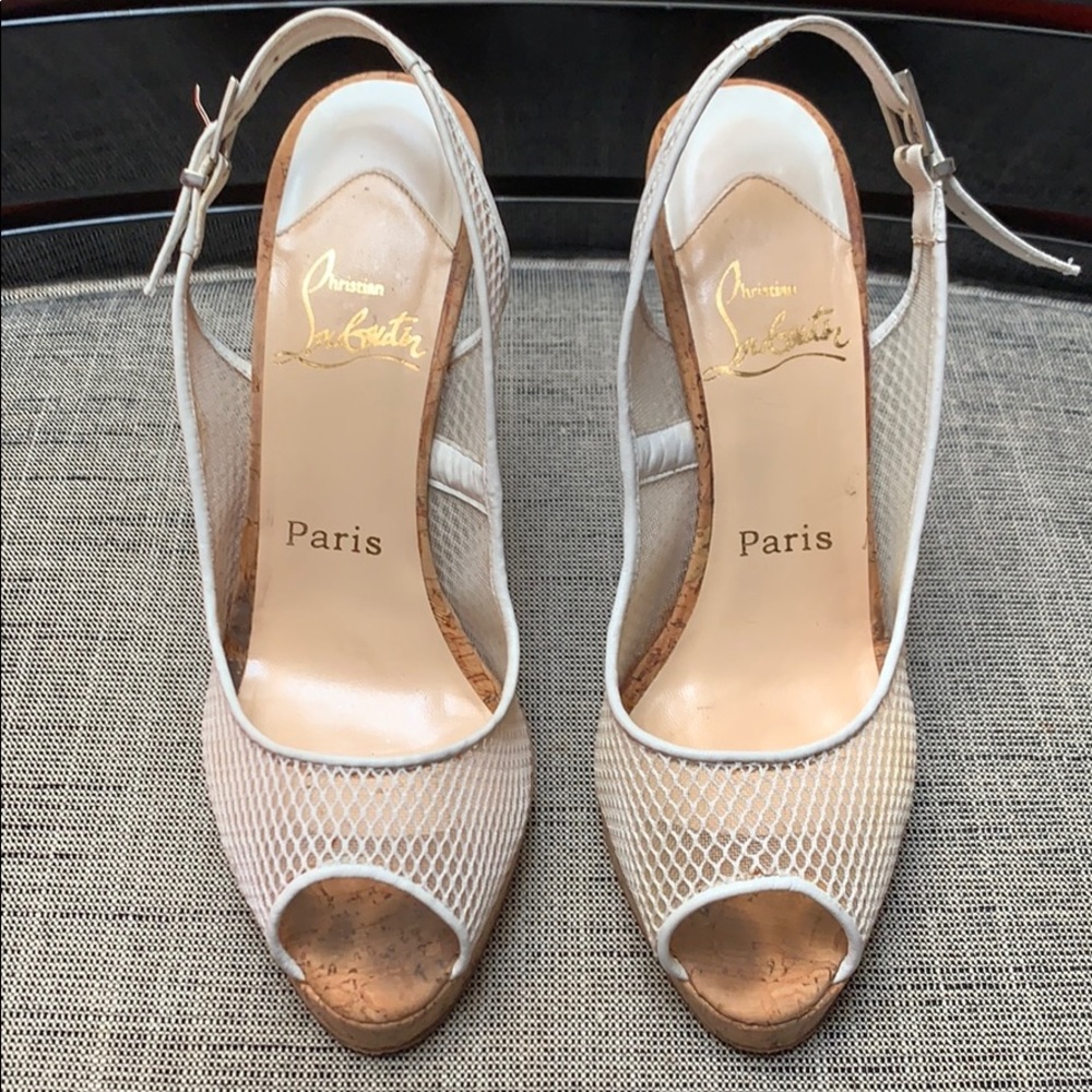 White Mesh Louboutin Peeptoe Slong Backs